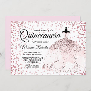 Convite Quinceanera, rosa Dourado e cor-de-rosa,