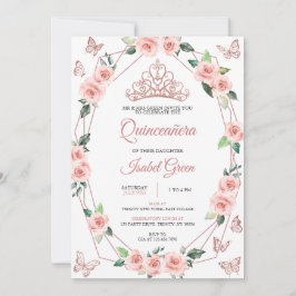 Convite Quinceañera Rosa e Dourada