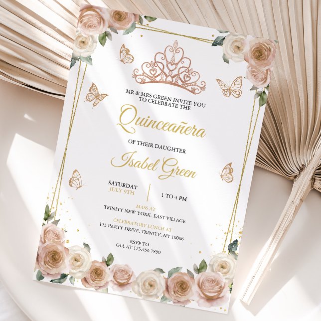 Convite Quinceañera rosa e Rosa Dourada (Criador carregado)