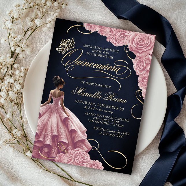 Convite Quinceañera Rosa Esmagada (Criador carregado)