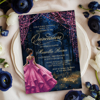 Convite Quinceañera Rosa Floresta Encantada
