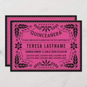 Convite Quinceañera rosa papel picado