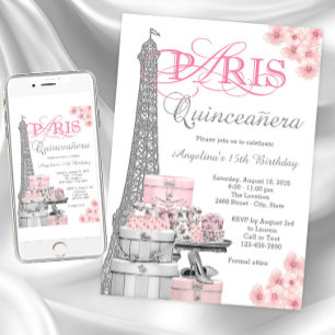 Convite Quinceanera Rosa Paris