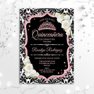 Convite Quinceanera - Rosa preto Dourado