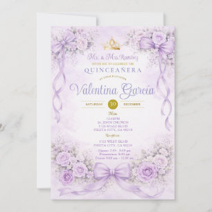 Convite Quinceañera Rosa Princesa Floral Roxa