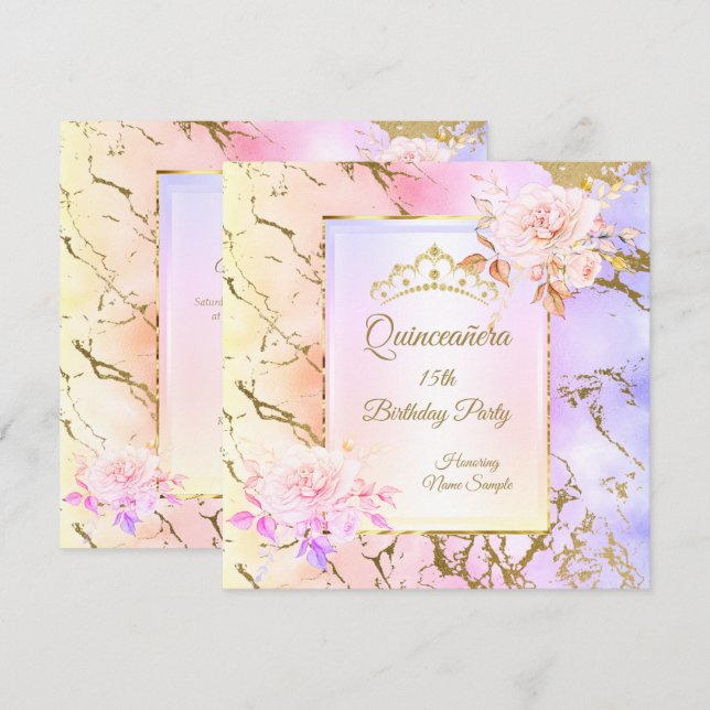 Convite Quinceanera Rosa púrpura, Festa de aniversário ros (Frente/Verso)