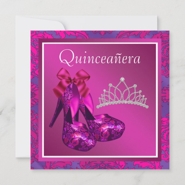 Convite Quinceanera Rosa Quente - Calçados de Alto Céu Fuc (Frente)