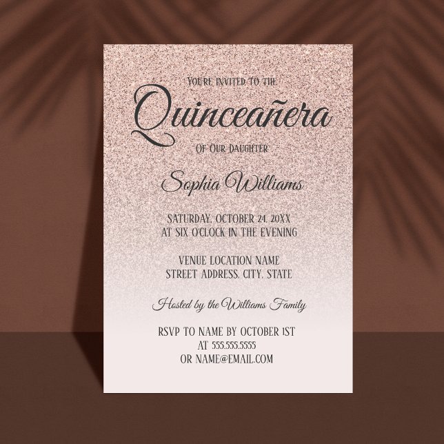 Convite Quinceanera Rosa Rosa Dourada Glitter 15 de Aniver (Criador carregado)