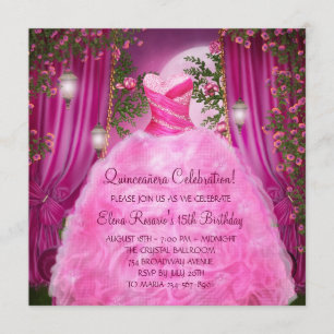 Convite Quinceanera, Rosa Rosa Quente