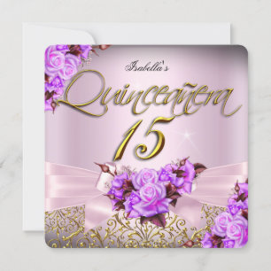 Convite Quinceanera Rosa Rosa Roxa Aniversário de 15 anos