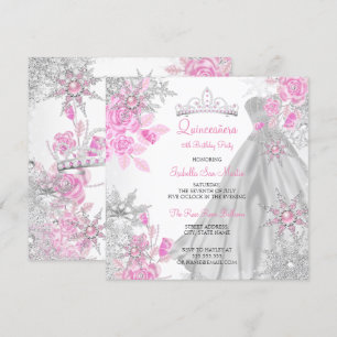 Convite Quinceanera Rosa Rosa Vermelha Paisagem Invernal F