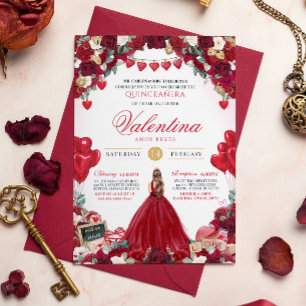 Convite Quinceanera rosa vermelha Doce 15 Dias de os namor