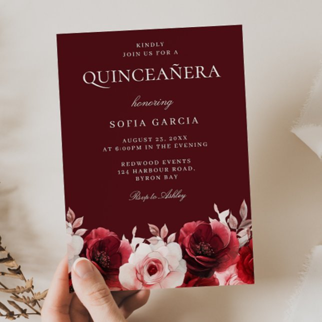 Convite Quinceanera, Rosa vermelha Encantada Vermelha Burg (Criador carregado)
