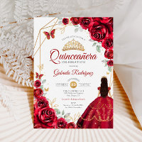 Quinceanera Rosa vermelha Vestido Dourado