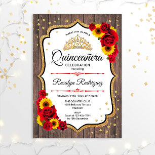 Convite Quinceanera - Rosas de girassóis brancos de madeir