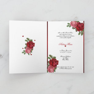 Convite Quinceanera Rosas Rosa e Vermelhas Cetim Vermelho