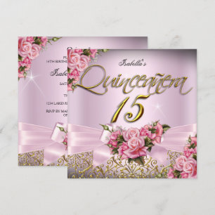 Convite Quinceanera Rosas Rosadas Festa de 15 Anos