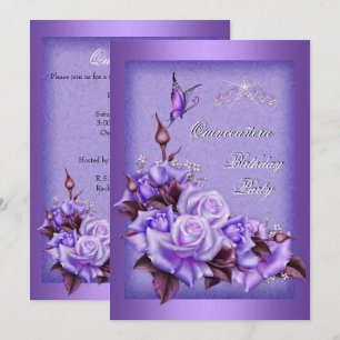 Convite Quinceanera Rosas Roxas Borboleta Floral 2a