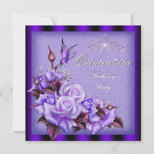 Convite Quinceanera Rosas Roxas Floral Borboleta