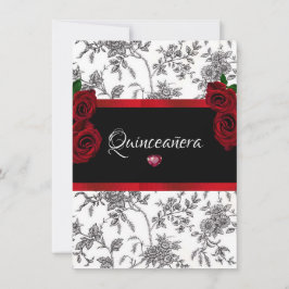 Convite Quinceanera Rosas Vermelhas Cetim Vermelho Preto B