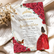 Quinceañera Rosas vermelhas Floral Dourada Princes