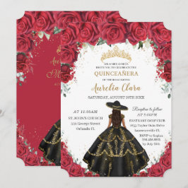 Convite Quinceañera Rosas vermelhas Flores Negras Vestidos