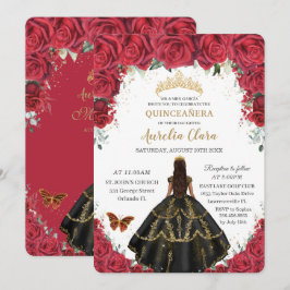 Convite Quinceañera Rosas vermelhas Flores Negras Vestidos