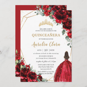 Convite Quinceañera Rosas vermelhas Flores Princesa Floral