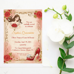Convite Quinceanera Rosas Vintage Elegante Aniversário