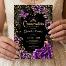 Quinceañera Roxa Tiaras Douradas Rosas Borboleta