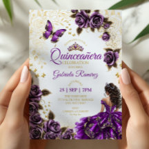 Quinceañera Roxa Tiaras Douradas Rosas Borboletas