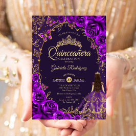 Convite Quinceanera Roxo Dourado
