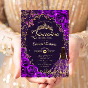 Convite Quinceanera Roxo Dourado