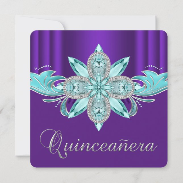 Convite Quinceanera Roxo e Teal (Frente)