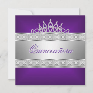 Convite Quinceanera Roxo Jóia Prata Aniversário de 15 anos