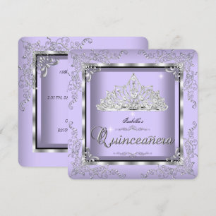 Convite Quinceanera Roxo Lavanda Prata Tiara Diamante 3