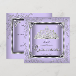 Convite Quinceanera Roxo Lavanda Prata Tiara Diamante 3
