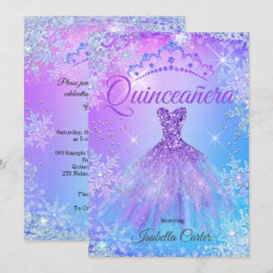 Convite Quinceanera Roxo Rosa Azul Inverno Encantado 2