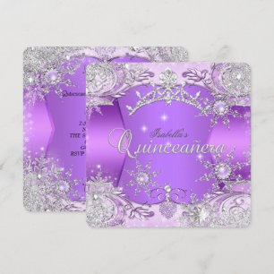 Convite Quinceanera Roxo Winter Wonderland Flocos de Neve