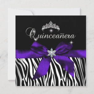 Convite Quinceanera Roxo Zebra Preto Branco Diamantes