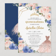Quinceañera Royal Blue Blush Floral Ball