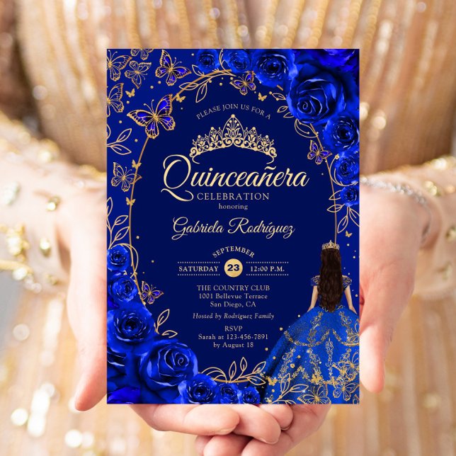 Convite Quinceanera Royal Blue Dourado (Criador carregado)