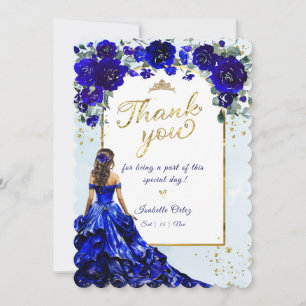 Convite Quinceañera Royal Blue e Dourado Obrigado
