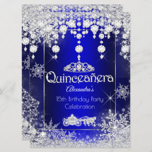 Convite Quinceanera Royal Blue Fairytale Winter Wonderland