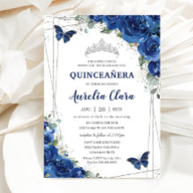 Quinceañera Royal Blue Floral Butterflies Aniversá