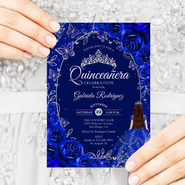 Convite Quinceanera Royal Blue Silver (Criador carregado)