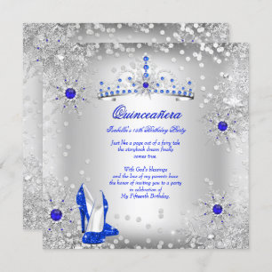 Convite Quinceanera Royal Blue Silver Winter Wonderland