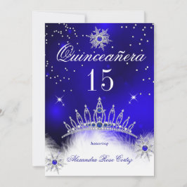 Convite Quinceanera Royal Blue Snowflake 15 Birthday