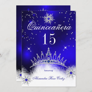 Convite Quinceanera Royal Blue Snowflake 15 Birthday