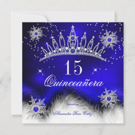 Convite Quinceanera Royal Blue Snowflake 15 Birthday